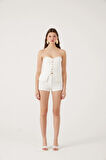 Yüksek Bel Fermuarlı Mini Bailey Şort Beyaz