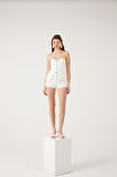Yüksek Bel Fermuarlı Mini Bailey Şort Beyaz