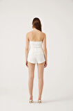 Yüksek Bel Fermuarlı Mini Bailey Şort Beyaz