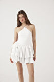 Fırfırlı Halter Yaka Mini Keira Elbise Beyaz