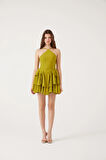 Fırfırlı Halter Yaka Mini Keira Elbise Yeşil