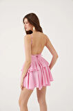 Fırfırlı Halter Yaka Mini Keira Elbise Pembe