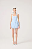 Boyundan Askılı Cepli Mini Yerry Elbise Mavi