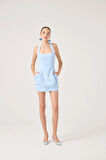 Boyundan Askılı Cepli Mini Yerry Elbise Mavi