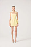Boyundan Askılı Cepli Mini Yerry Elbise Sarı