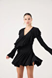 Fırfırlı Mini Yolanthe Elbise Siyah