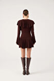 Fırfırlı Mini Yolanthe Elbise Kahve