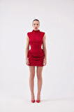 Sırtı Açık Simli Mini Judy Elbise Kırmızı