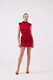 Sırtı Açık Simli Mini Judy Elbise Kırmızı
