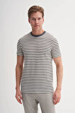 Cazador Bisiklet Yaka Slim Fit Jakarlı Çizgi Desenli Tişört