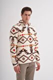Cazador Vintage Desenli Kürk Dokulu Dik Yaka Regular Fit Sweatshirt-52440