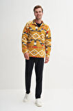 Cazador Vintage Desenli Kürk Dokulu Dik Yaka Regular Fit Sweatshirt-52440
