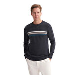 KAZAKSoft Touch Slim Fit Basic Çizgi Baskılı Bisiklet Yaka Kazak