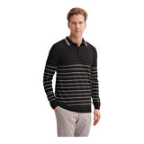 Slim Fit Viskon Dokulu Basic Çizgi Detaylı Polo Yaka Kazak-33020