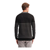 Slim Fit Viskon Dokulu Basic Çizgi Detaylı Polo Yaka Kazak-33020