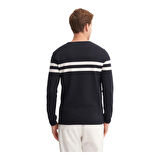 Slim Fit Viskon Kumaş Basic İki Çizgili Bisiklet Yaka Kazak