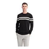 Slim Fit Viskon Kumaş Basic İki Çizgili Bisiklet Yaka Kazak