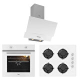 Esty (AEF6601W03 - ACO5601W02 - 3480W01) Beyaz Cam Ankastre Set