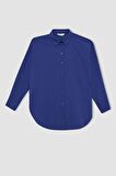 DeFacto Oversize Fit Gömlek Yaka Poplin Uzun Kollu %100 Pamuk Tunik T5494AZ22AUBE413