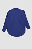 DeFacto Oversize Fit Gömlek Yaka Poplin Uzun Kollu %100 Pamuk Tunik T5494AZ22AUBE413