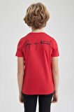 DeFacto Erkek Çocuk Bisiklet Yaka Atatürk Baskılı Pamuklu Penye Kısa Kollu Kırmızı Tişört W9131A623SMRD282
