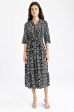 DeFacto Gömlek Yaka Desenli Yarım Kollu Midi Elbise Z8005AZ23SPBK81