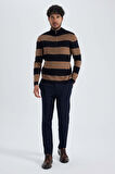 DeFacto Slim Fit Dar Kesim Çizgili Dik Yaka Fermuarlı Triko Kazak Y1577AZ23WNNV64