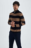 DeFacto Slim Fit Dar Kesim Çizgili Dik Yaka Fermuarlı Triko Kazak Y1577AZ23WNNV64