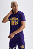 Fit NBA Los Angeles Lakers Standart Fit Bisiklet Yaka Tisört