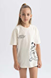 DeFacto Kız Çocuk Disney Mickey & Minnie Oversize Fit Kısa Kollu Tişört A5608A823AUER134