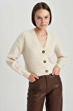 DeFacto Regular Fit V Yaka Triko Hırka R1389AZ23WNBG371