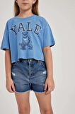 DeFacto Kız Çocuk Yale University Relax Fit Bisiklet Yaka Kısa Kollu Tişört A5236A823HSBE105