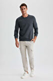 DeFacto Regular Fit Bisiklet Yaka Kalın Basic Düz Sweatshirt T3777AZ23AUAR184