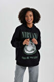 DeFacto Nirvana Oversize Fit Kapüşonlu Kalın Sweatshirt B3663AX23WNBK81