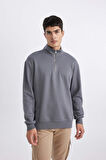 DeFacto Comfort Regular Fit Rahat Kalıp Fermuarlı Dik Yaka Basic Düz Sweatshirt X7405AZ24SPGR439