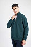 DeFacto Comfort Regular Fit Rahat Kalıp Fermuarlı Dik Yaka Basic Düz Sweatshirt X7405AZ24SPGN1079