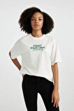 DeFacto Unisex Oversize Geniş Kalıp Bisiklet Yaka Baskılı Kısa Kollu Tişört B6803AX24SMWT32