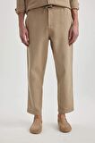 DeFacto Yazlık Jogger Pantolon Regular Fit Normal Kesim Keten Görünümlü Düz Paça Pamuklu Cepli B4138AX24SPBG773