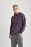 DeFacto Regular Fit Kapüşonlu Yıkamalı Soluk Efektli Basic Düz Sweatshirt B9220AX23WNPR486