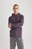 DeFacto Regular Fit Kapüşonlu Yıkamalı Soluk Efektli Basic Düz Sweatshirt B9220AX23WNPR486