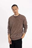 DeFacto Regular Fit Bisiklet Yaka Yıkamalı Soluk Efektli Basic Düz Sweatshirt B9221AX23WNBN105