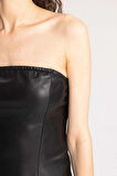 DeFacto Bodycon Vücudu Saran Straplez Basic Düz Yırtmaçlı Suni Deri Midi Elbise C2284AX24SPBK27