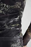 DeFacto Coool Bodycon Desenli Tül Uzun Kollu Maxi Elbise C1891AX24SPGR452