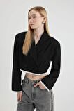 DeFacto Coool Oversize Geniş Kalıp Kruvaze Yaka Etek Ucu Detaylı Blazer Ceket C1754AX24SPBK27