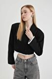 DeFacto Coool Oversize Geniş Kalıp Kruvaze Yaka Etek Ucu Detaylı Blazer Ceket C1754AX24SPBK27