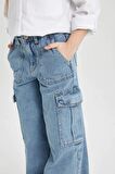 Kız Çocuk Kargo Fit Geniş Paça Jean Pantolon