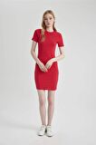 DeFacto Coool Bodycon Vücudu Saran Bisiklet Yaka Fitilli Kaşkorse Kısa Kollu Mini Elbise C1503AX24SPRD166