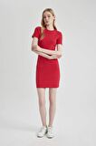 DeFacto Coool Bodycon Vücudu Saran Bisiklet Yaka Fitilli Kaşkorse Kısa Kollu Mini Elbise C1503AX24SPRD166