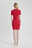 DeFacto Coool Bodycon Vücudu Saran Bisiklet Yaka Fitilli Kaşkorse Kısa Kollu Mini Elbise C1503AX24SPRD166
