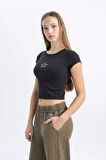 Coool Fitted İşlemeli Fitilli Kaşkorse Kısa Kollu Tişört
